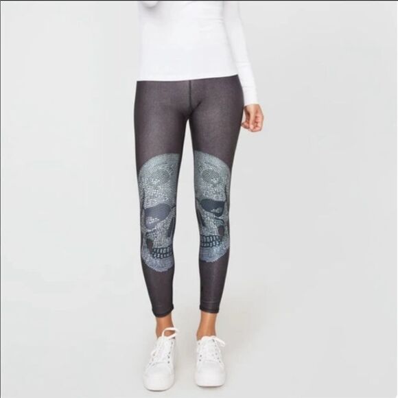 Terez Crystal Skull Leggings, Size XS, Charcoal - Picture 1 of 13